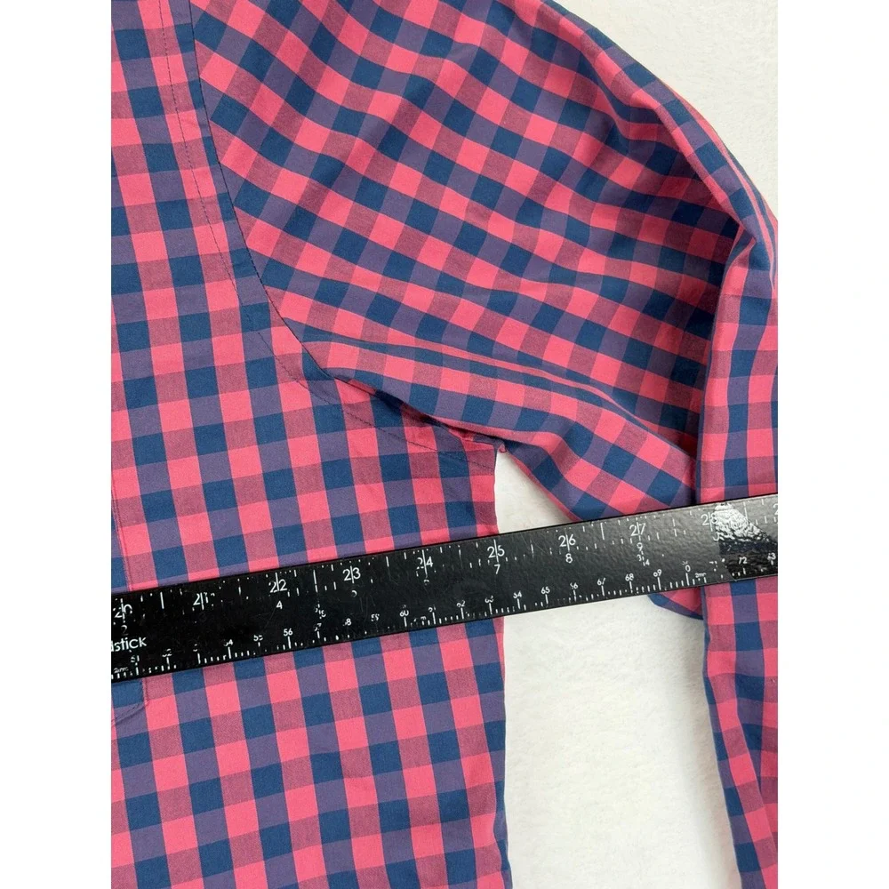 J. Crew Performance Slim Untucked‎ Gingham Shirt Mens XXL Pink Navy Blue Check